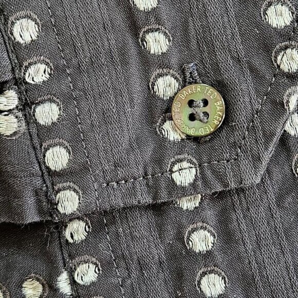 Ted Baker Jean Shirt Mens 6 US L Black Cream Cotton LS Swiss Dots Buttons Boho - Picture 11 of 15